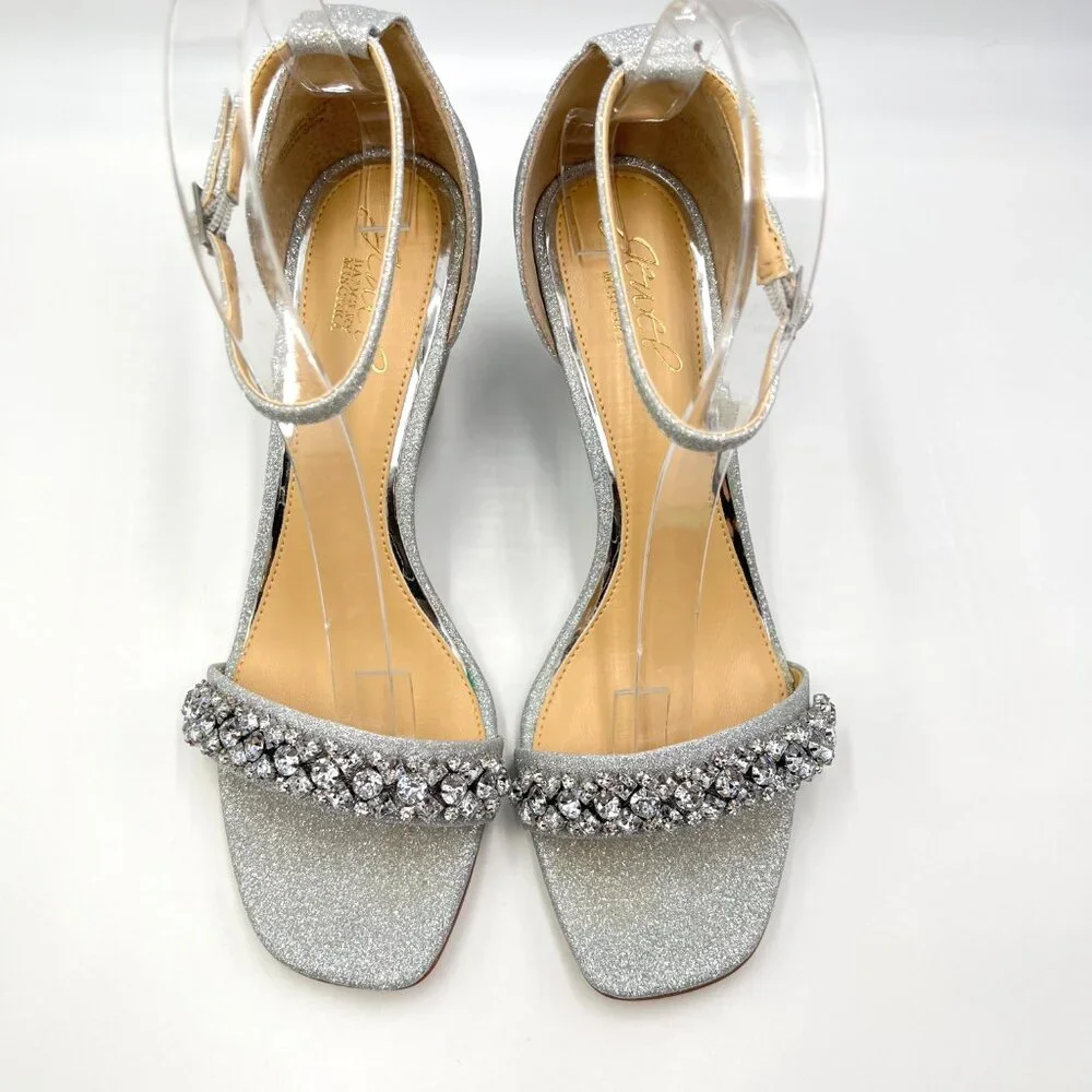 Jewel Badgley Mischka Size 9.5 Peggy Silver Jeweled Wedges Dress‎ Sandals Shoes
